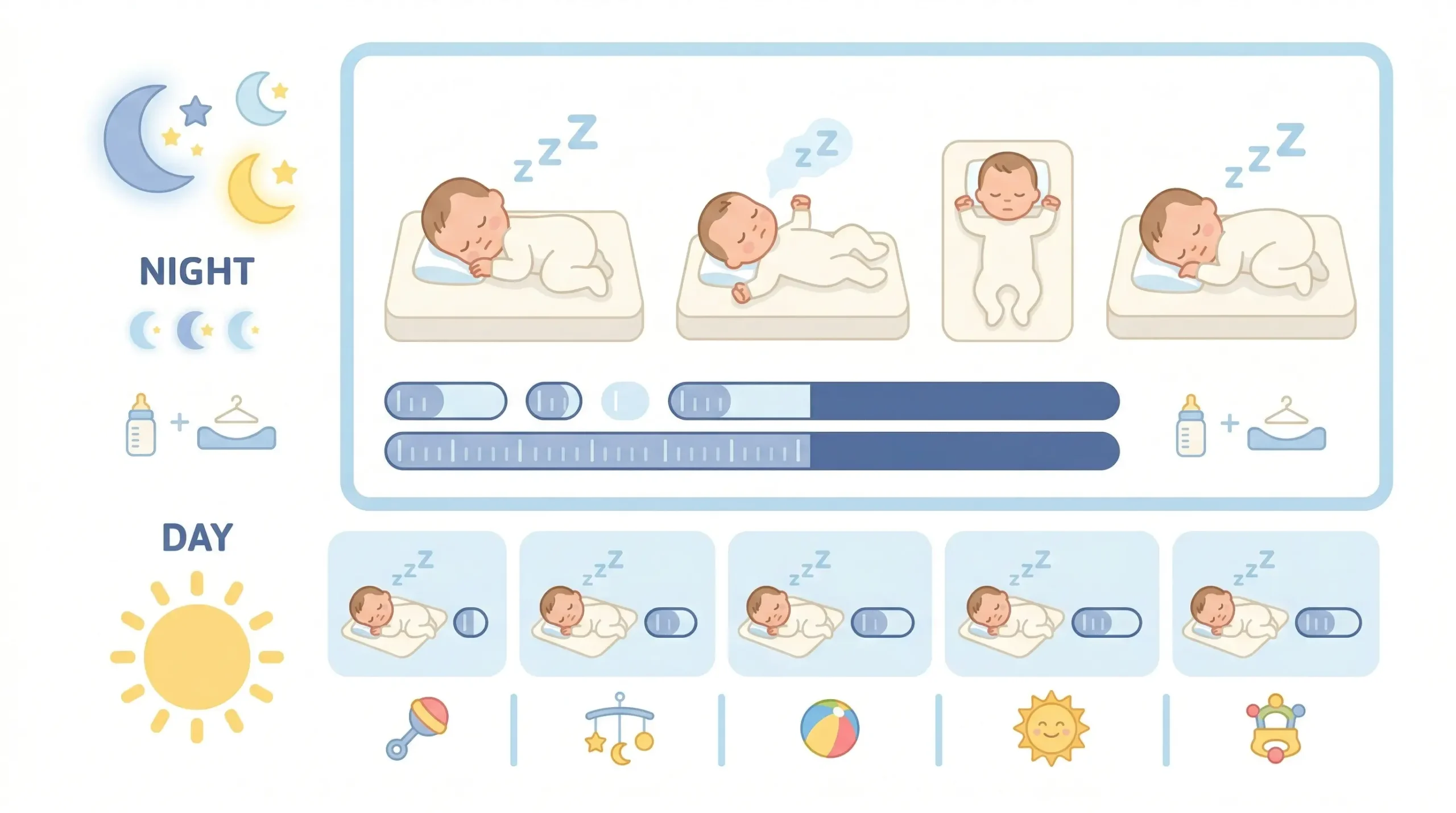 Infographic showing how much sleep a 3 month old needs including nap totals and wake windows