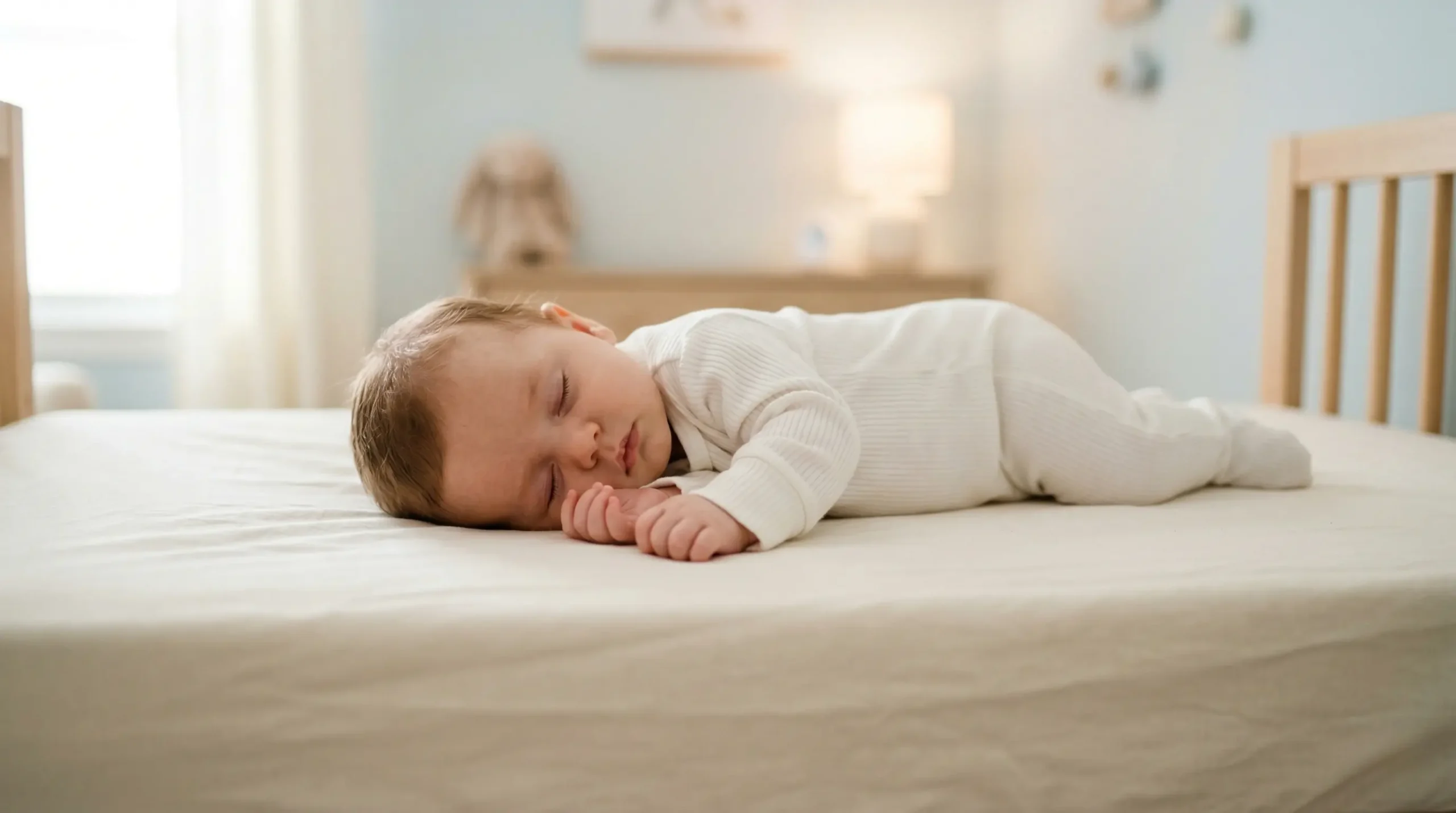 Peacefully sleeping 3 month old baby illustrating a realistic 3 month old sleep schedule