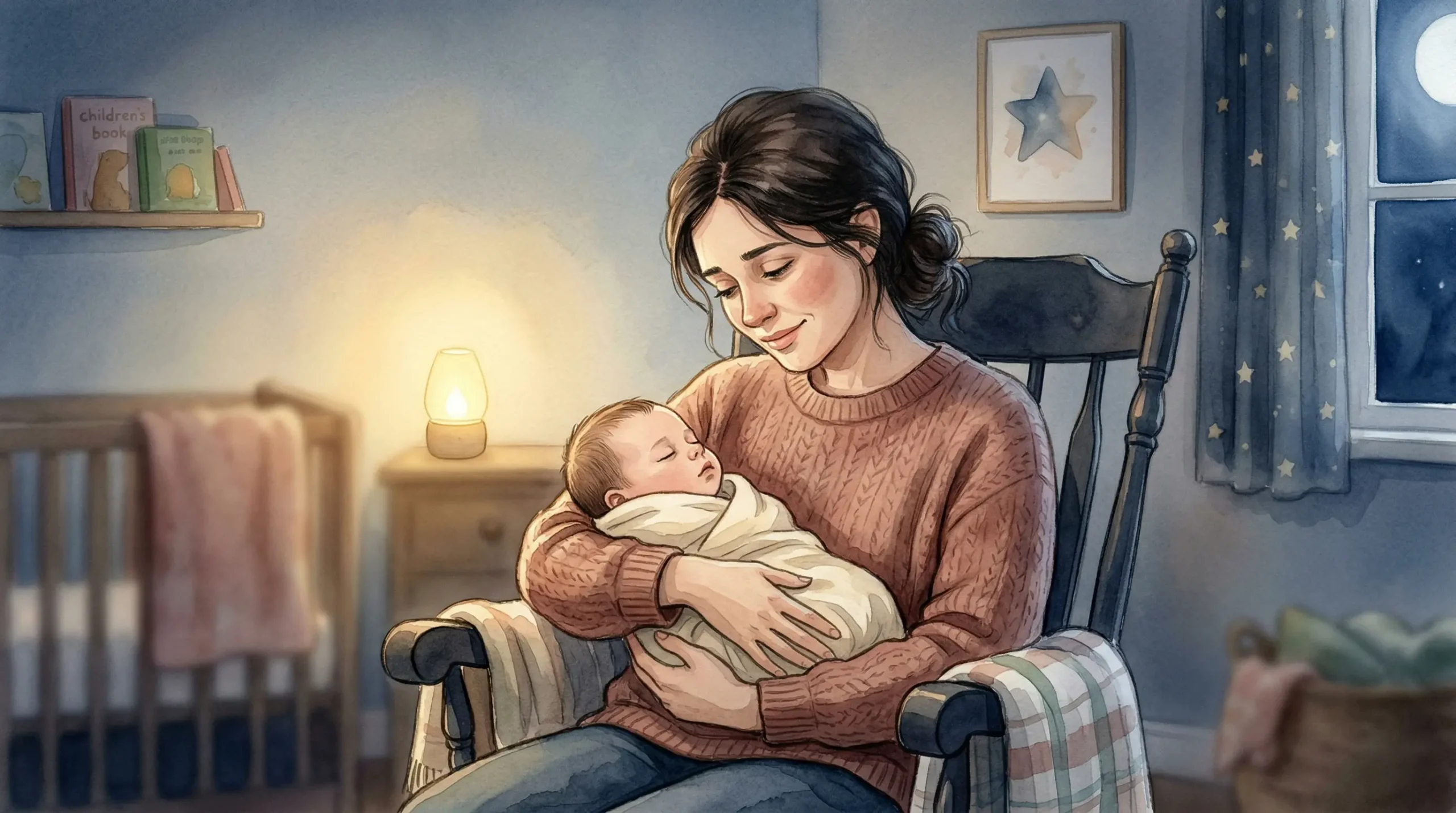 Tired parent comforting baby during the 4 month sleep regression at night